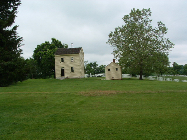photo of two yellow buildings Shaker Village of Pleasant Hill, Kentucky